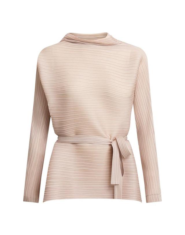 피네플리츠 [FINE PLEATS] 피네 플리츠 하이넥 긴팔 탑 아이보리 착용컷