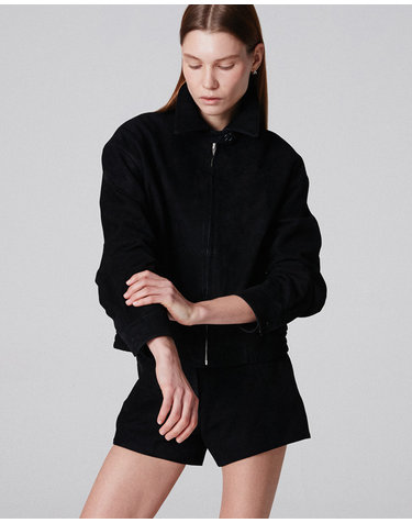 Italian suede Zip-up collar blouson JK_Black