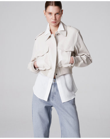 Italian vegetable Lambskin Crop big pocket JK_Cream