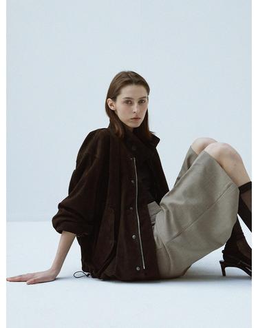 Italian suede High-neck overfit Jumper_Deep brown
