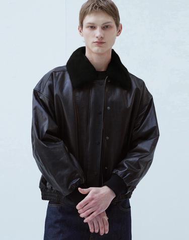 Italian vegetable Lambskin Shearling collar JK_Black