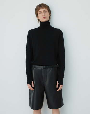 Italian nappa Lambskin Bermuda Pants_Black