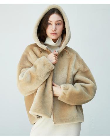 Spanish shearling Reversible hooded Coat_Beige