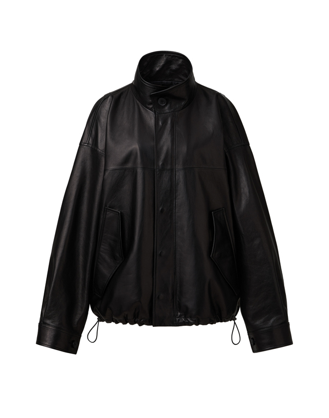 베르데마르 Italian vegetable Lambskin High-neck overfit Jumper_Black 착용컷