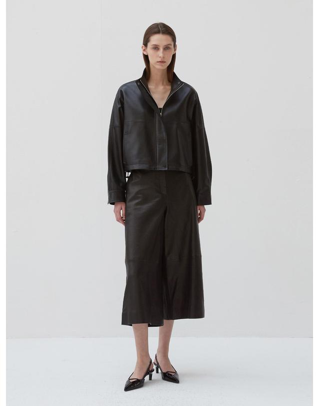 베르데마르 Italian nappa Lambskin High-neck short jumper_Black 착용컷