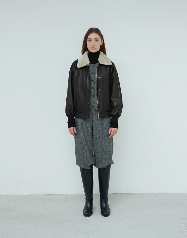 베르데마르 Italian vegetable Lambskin Shearling collar JK_Black 착용컷