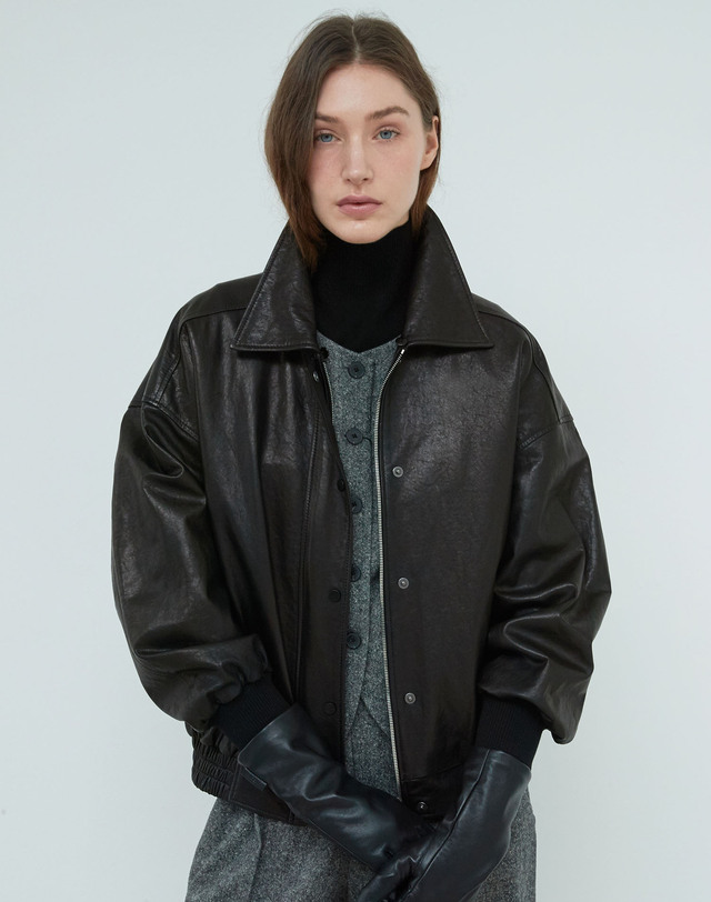 베르데마르 Italian vegetable Lambskin Shearling collar JK_Black 착용컷