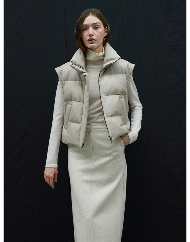 베르데마르 Italian nappa Lambskin Two-way Goose Down Jumper_Cream 착용컷