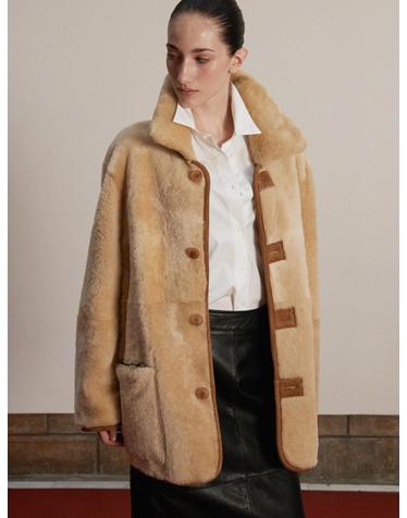 Spanish shearling Suede half Coat_Sand Beige