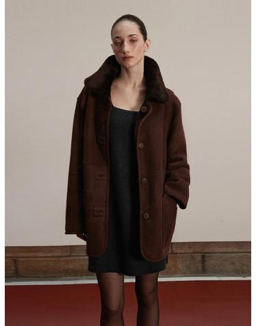 Spanish shearling Suede half Coat_Brown