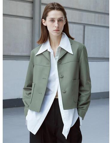 European Dupont Lambskin Three Button JK_Olive Khaki