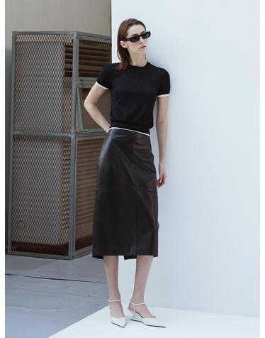 European Lambskin Straight midi Skirt