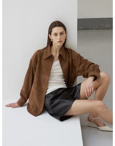 Italian suede Overfit Shirt JK_Mocha Mousse