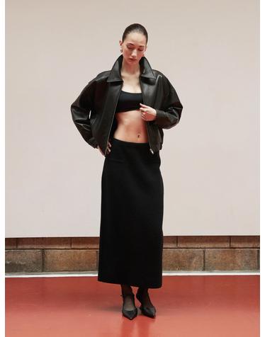 European Lambskin Semi crop bomber JK_Black