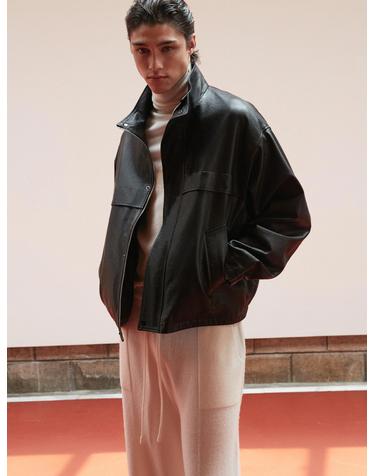 Vegetable Lambskin High-neck Jacket