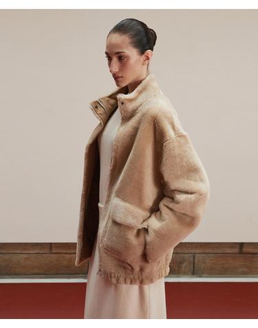 Reversible High-Neck Bomber Shearling Jacket