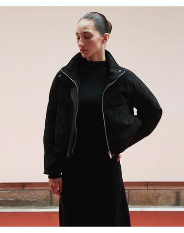 Suede Cropped Puffer Jacket_Black