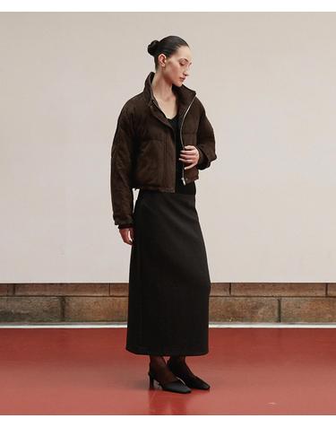 Suede Cropped Puffer Jacket_Deep brown