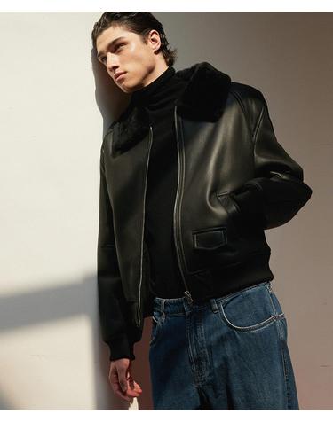 Minimal Shearling Bomber Jumper_Black