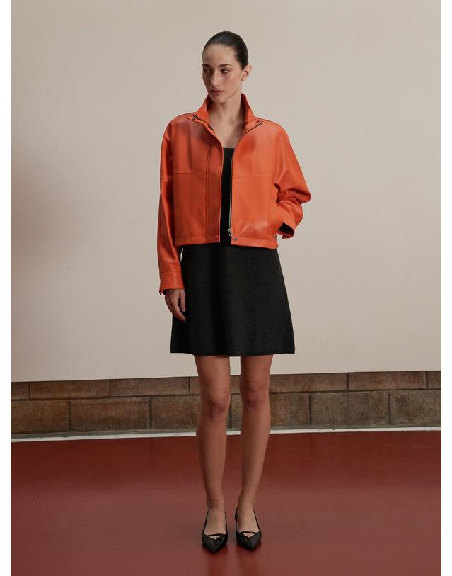 베르데마르 Italian nappa Lambskin High-neck short jumper_Orangeade 착용컷
