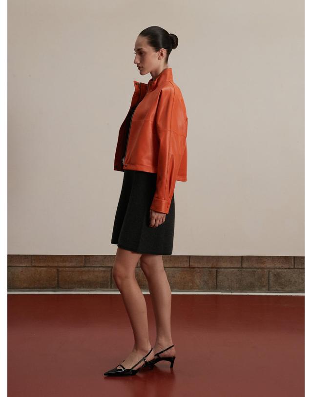 베르데마르 Italian nappa Lambskin High-neck short jumper_Orangeade 착용컷
