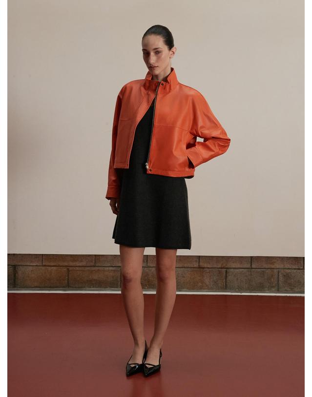 베르데마르 Italian nappa Lambskin High-neck short jumper_Orangeade 착용컷