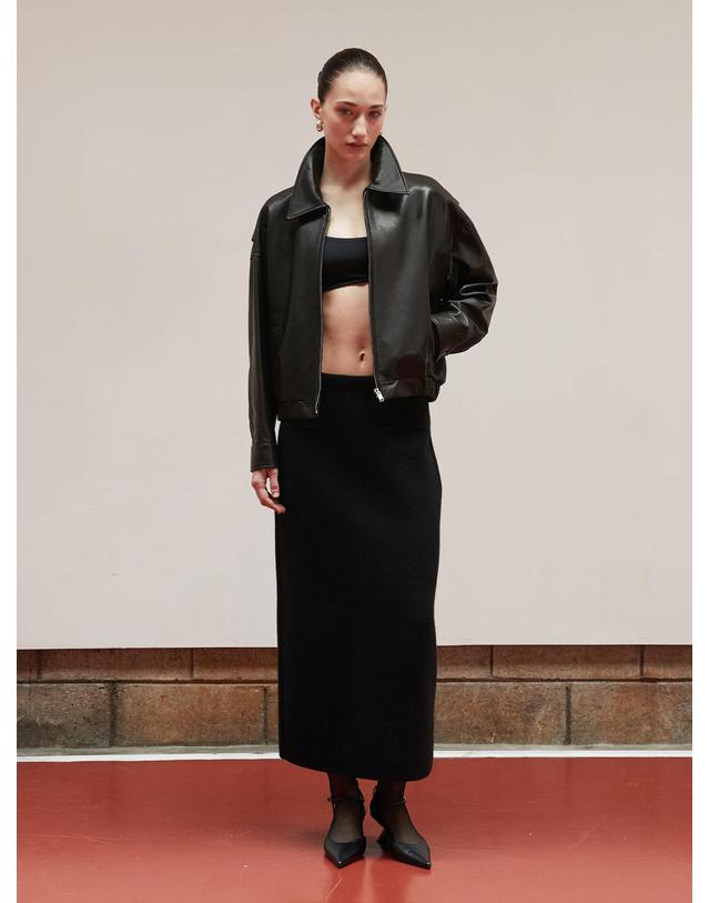 베르데마르 European Lambskin Semi crop bomber JK_Black 착용컷