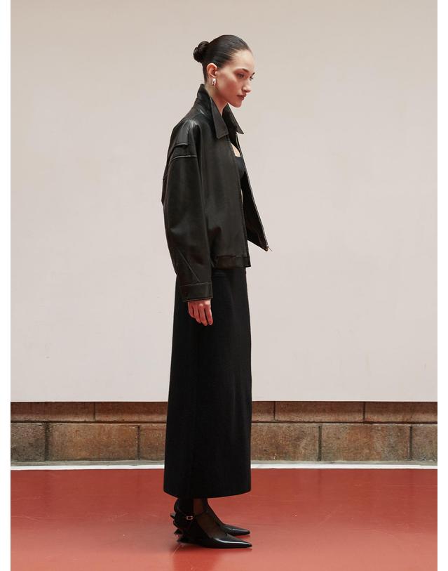 베르데마르 European Lambskin Semi crop bomber JK_Black 착용컷