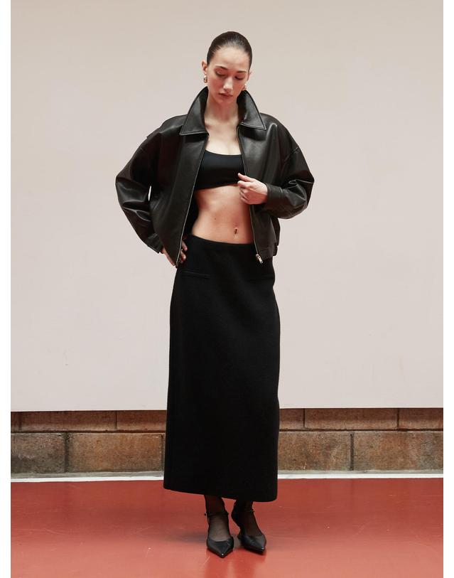 베르데마르 European Lambskin Semi crop bomber JK_Black 착용컷