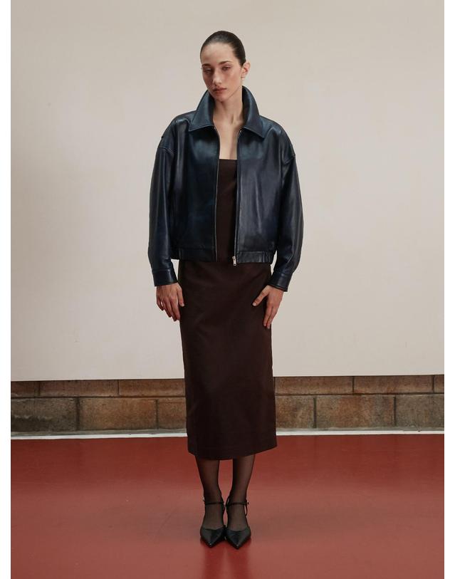 베르데마르 Lambskin Semi crop bomber JK_Navy 착용컷