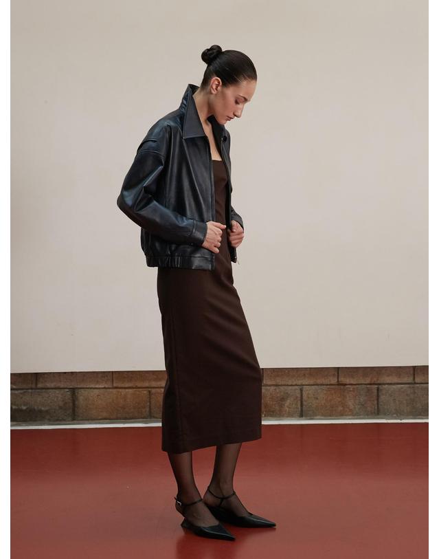 베르데마르 Lambskin Semi crop bomber JK_Navy 착용컷