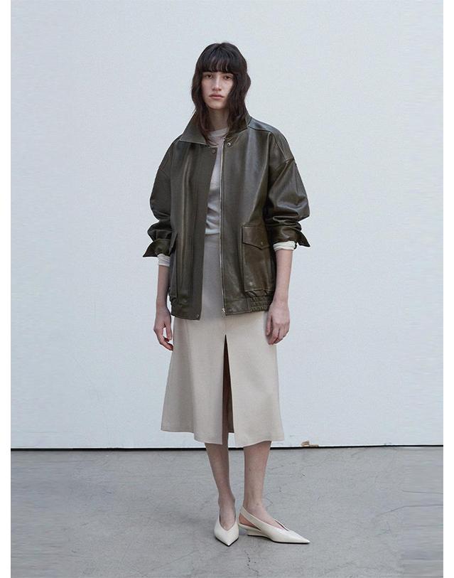 베르데마르 Vegetable Lambskin Overfit Blouson_Olive khaki 카키 착용컷