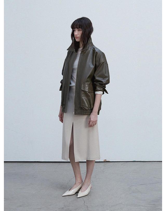 베르데마르 Vegetable Lambskin Overfit Blouson_Olive khaki 카키 착용컷