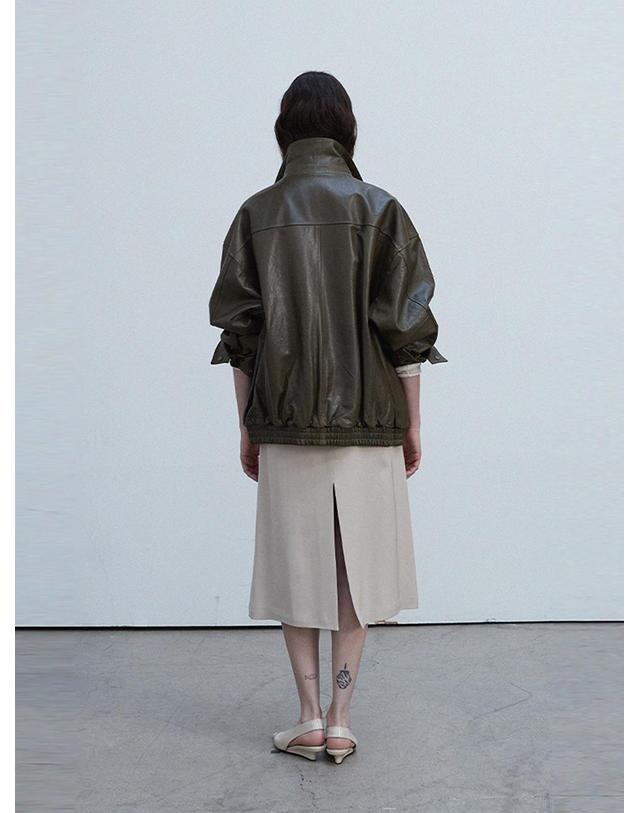 베르데마르 Vegetable Lambskin Overfit Blouson_Olive khaki 카키 착용컷