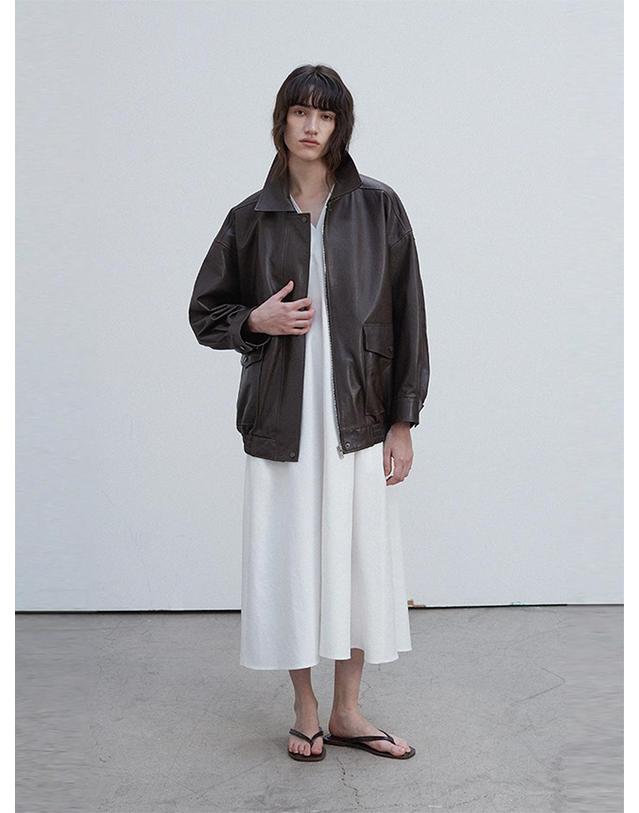 베르데마르 Vegetable Lambskin Overfit Blouson_Deep brown 착용컷