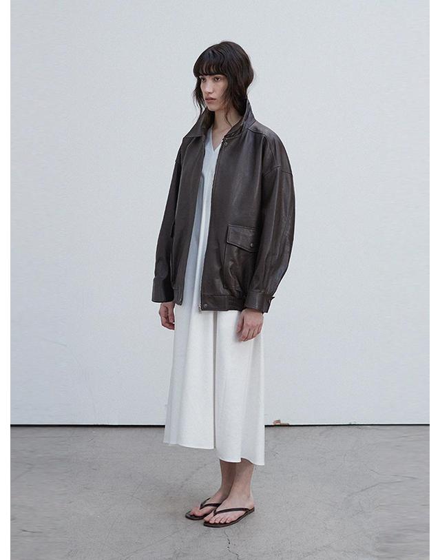 베르데마르 Vegetable Lambskin Overfit Blouson_Deep brown 착용컷