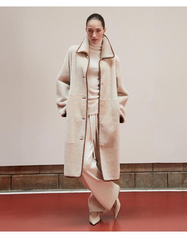 베르데마르 Reversible Shearling Long Coat _Camel 착용컷
