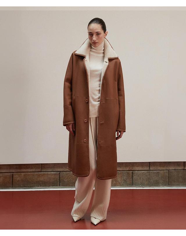 베르데마르 Reversible Shearling Long Coat _Camel 착용컷