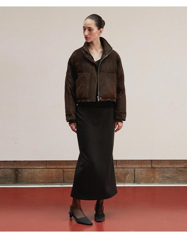 베르데마르 Suede Cropped Puffer Jacket_Deep brown 착용컷