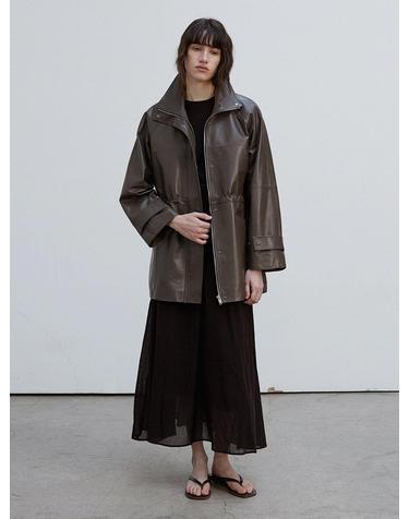 High-Neck Drawstring Half Jacket_Taupe Grey