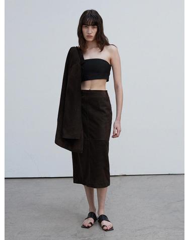 Suede Straight midi Skirt