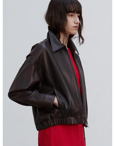 Lambskin Semi crop bomber JK_Dark brown