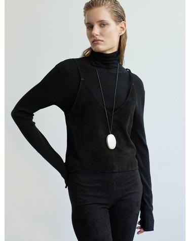 Suede V-Neck Bustier Top_Black