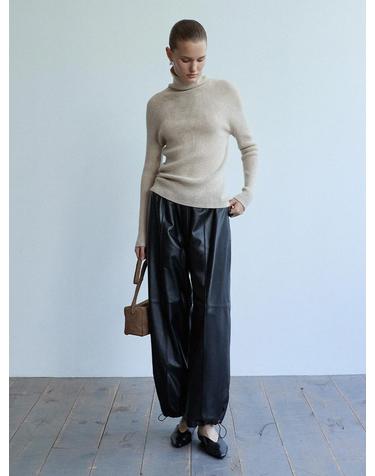 Lambskin Drawstring Wide Pants