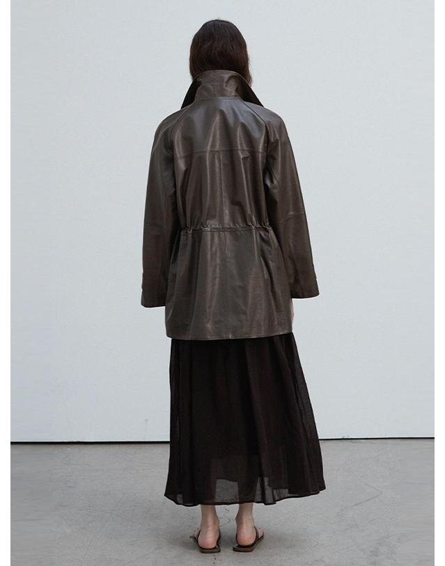 베르데마르 High-Neck Drawstring Half Jacket_Taupe Grey 착용컷