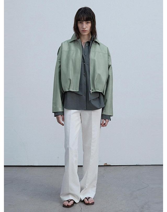 베르데마르 Vegetable Lambskin Balloon Jacket_Sage Green 착용컷