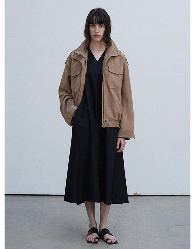베르데마르 Oversized Flap Pocket Bomber_Beige 착용컷