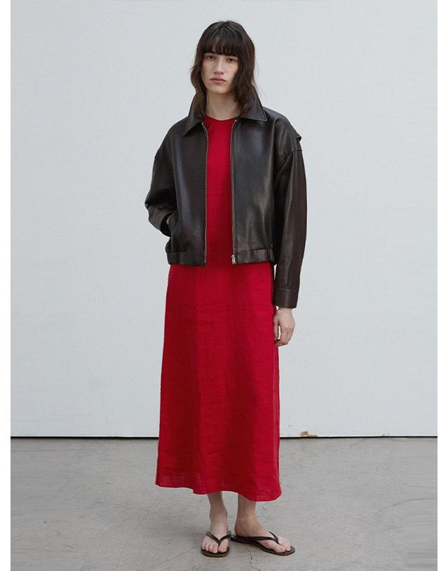 베르데마르 Lambskin Semi crop bomber JK_Dark brown 착용컷