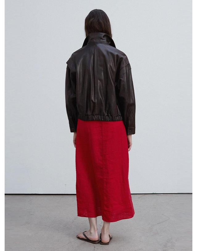 베르데마르 Lambskin Semi crop bomber JK_Dark brown 착용컷