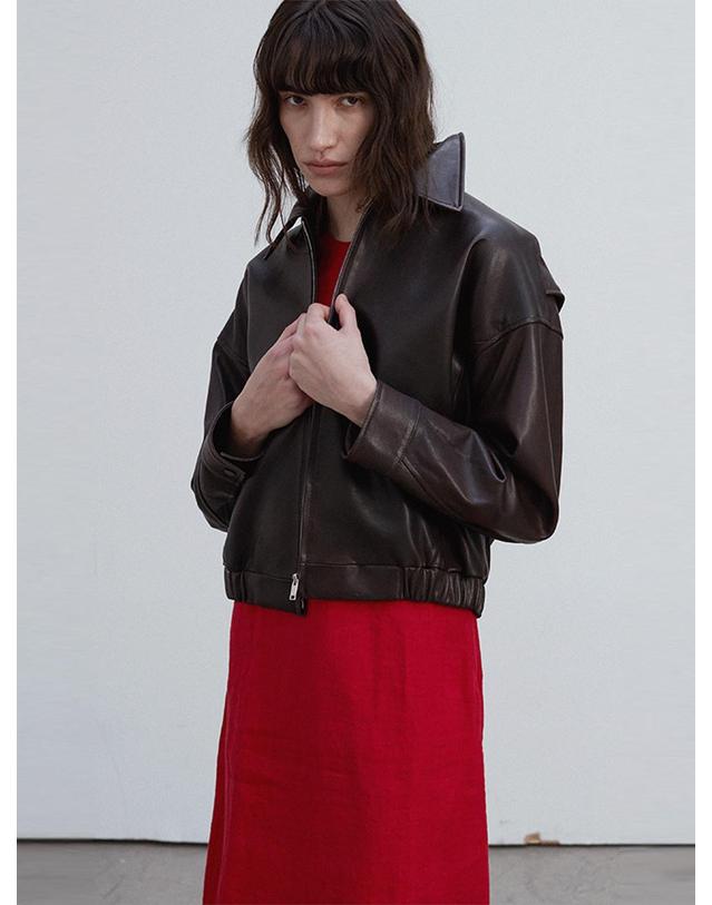 베르데마르 Lambskin Semi crop bomber JK_Dark brown 착용컷